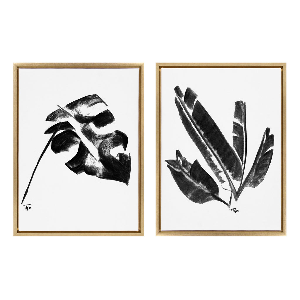 Sylvie 582 Monstera and 583 Banana Leaf Framed Canvas Set of 2 by Teju Reval of SnazzyHues