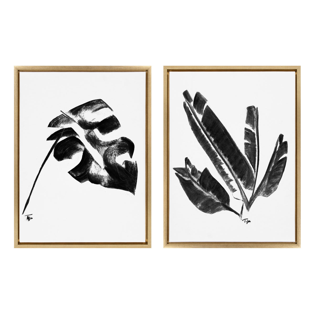 Sylvie 582 Monstera and 583 Banana Leaf Framed Canvas Set of 2 by Teju Reval of SnazzyHues