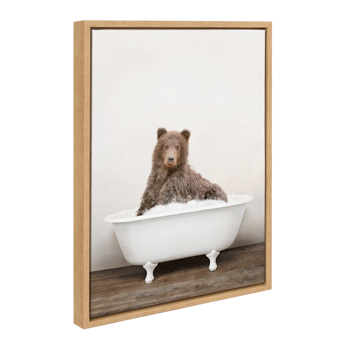Sylvie Bear Rustic Bubble Bath Framed Canvas by Amy Peterson Art Studio
