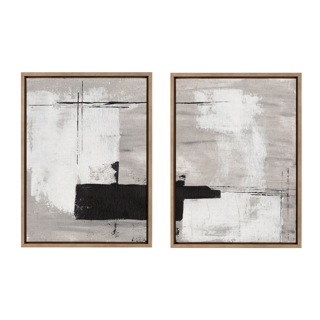 Sylvie Line 1 Left and Right Neutral Linen Framed Canvas Art Set of 2 by Nikita Jariwala