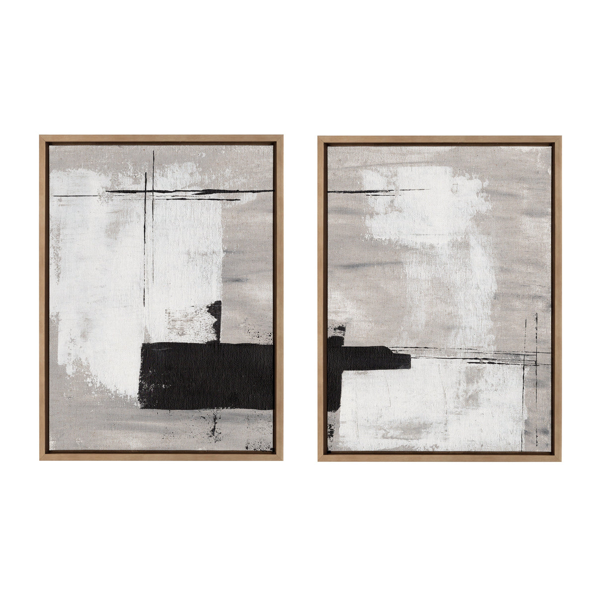 Sylvie Line 1 Left and Right Neutral Linen Framed Canvas Art Set of 2 by Nikita Jariwala