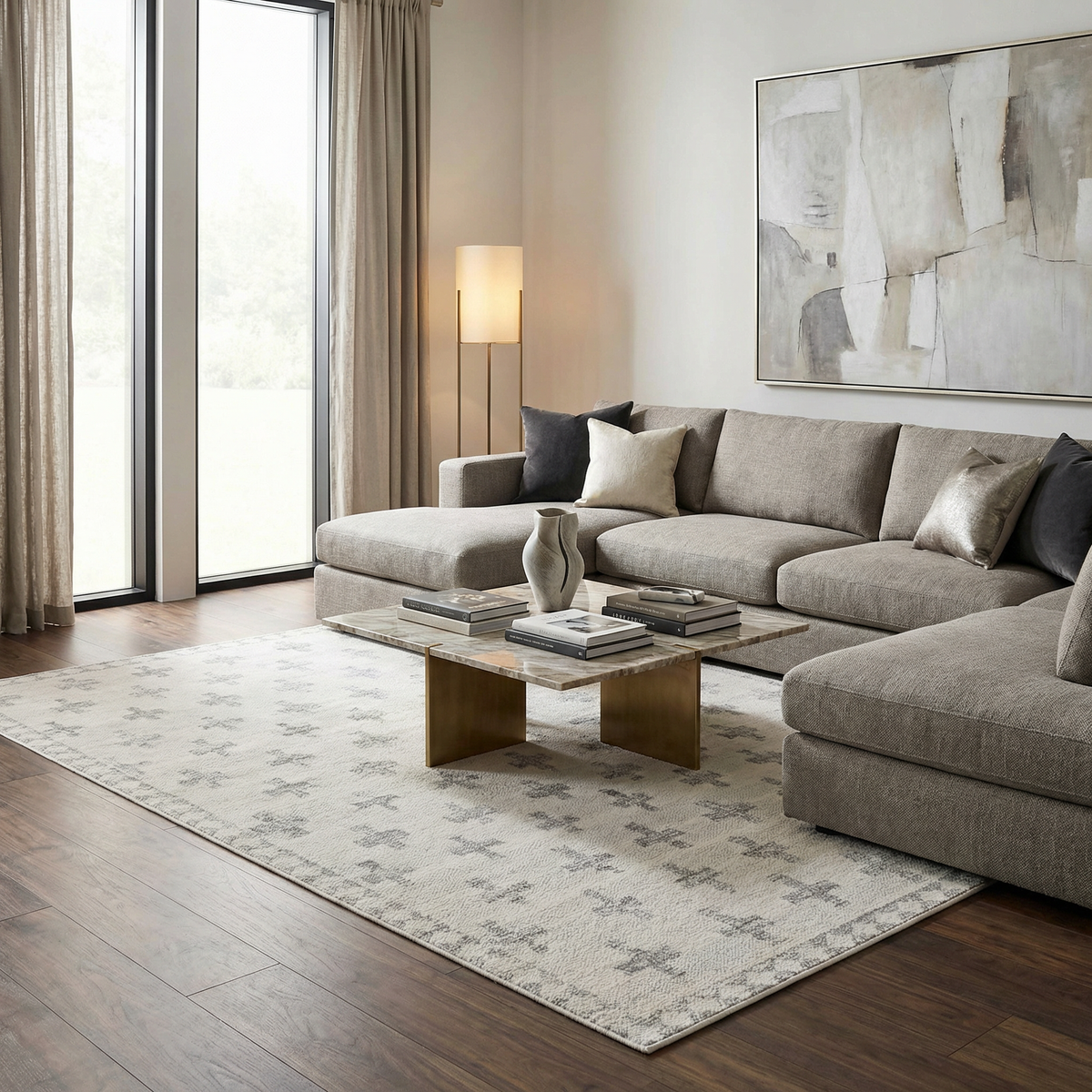 Tigris Swiss Cross Ivory&Gray Area Rug