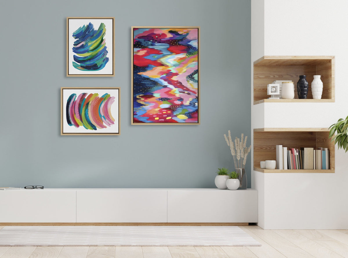 Sylvie Brushstroke and Bright Abstract Framed Canvas Set of 3 by Jessi Raulet of Ettavee