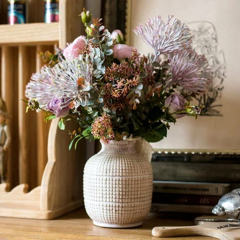Rustic Lavender Bloom Artificial Rose Bouquet – 18.9" Tall