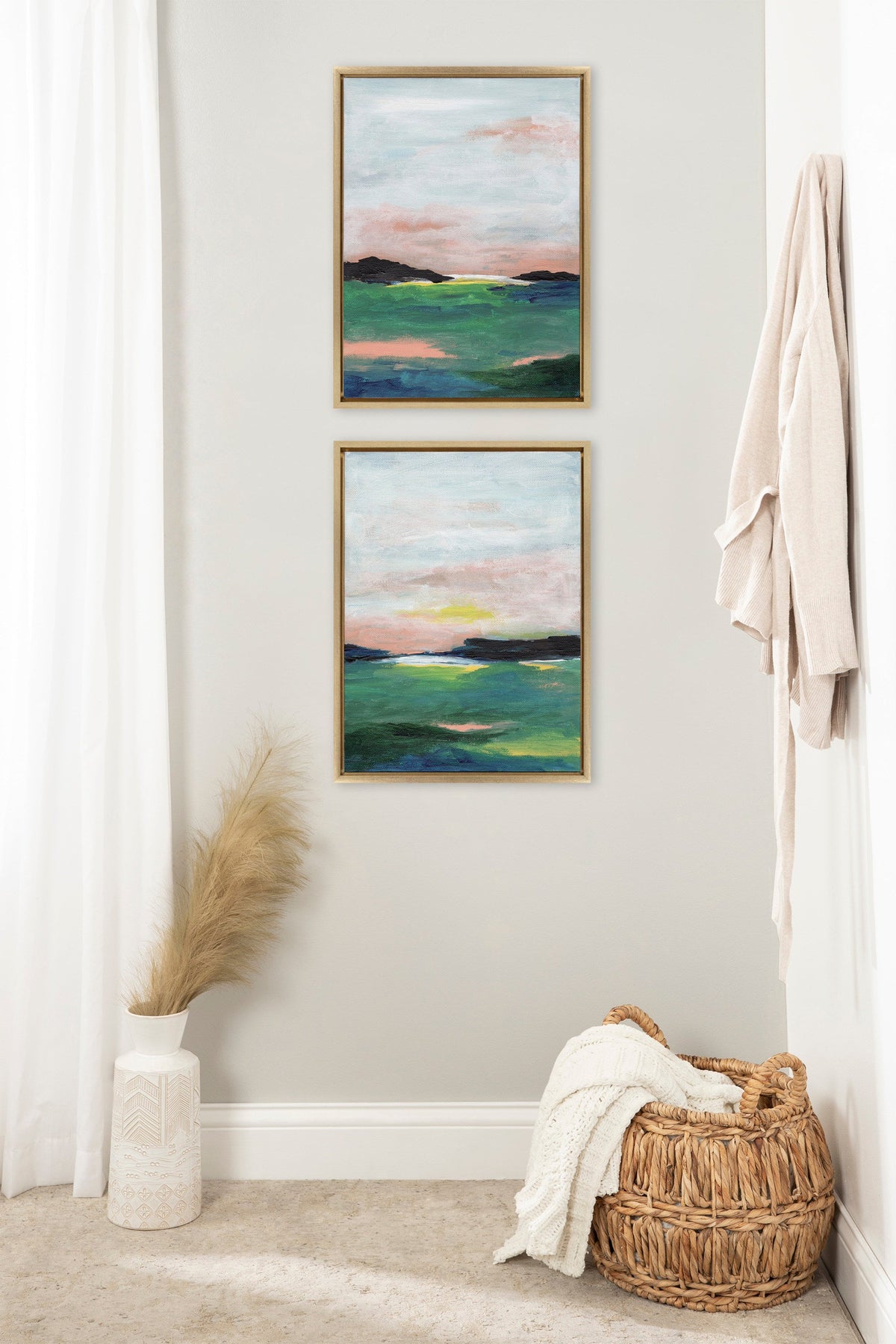 Sylvie Golden Peach Coast l and II Framed Canvas Art Set of 2 by Nikita Jariwala