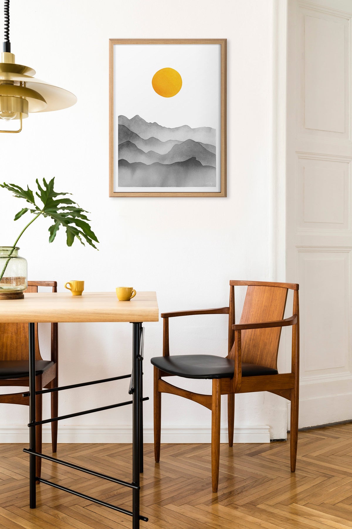 Blake Black Yellow Mountain Range Silhouette Framed Printed Glass by Cat Coquillette