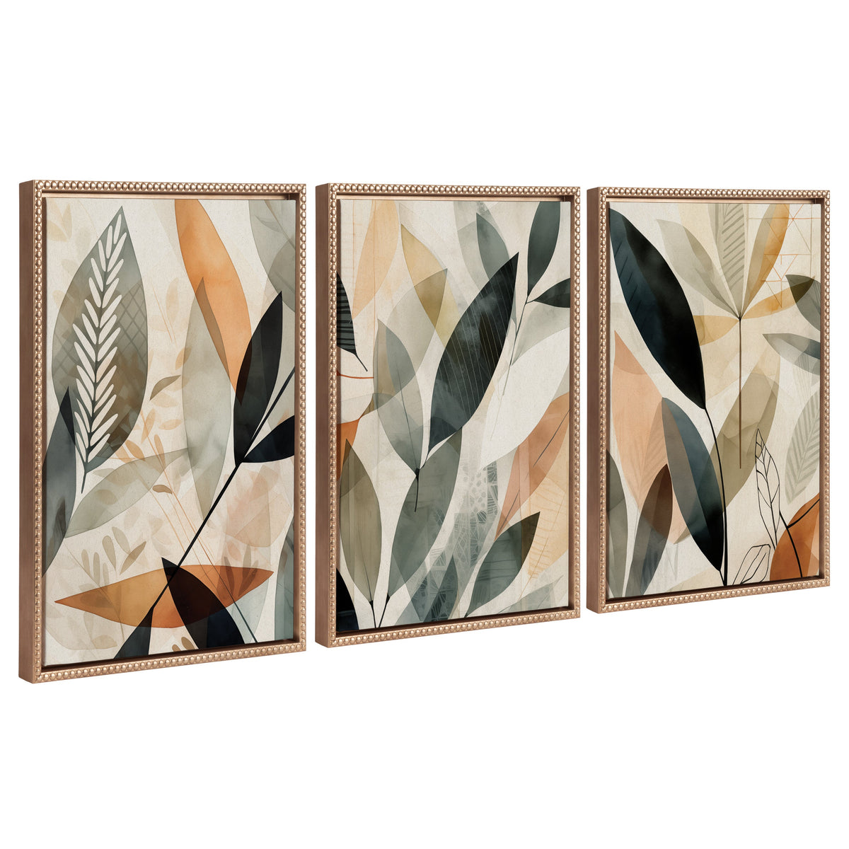 Sylvie Abstract Blue and Gray Earth Tone Botanical Framed Canvas Art Set of 3 by The Creative Bunch Studio