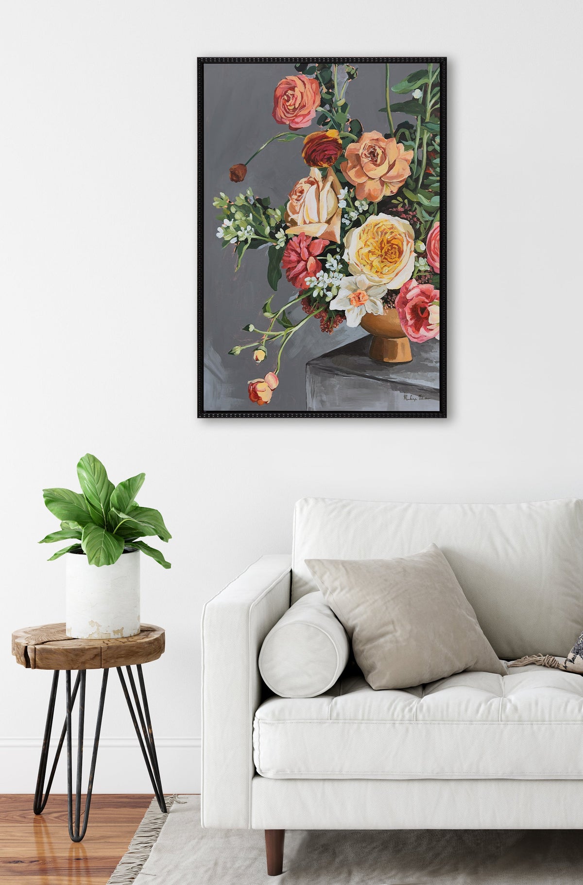 Sylvie Beaded Floral Emergence Framed Canvas by Mackenzie Nelson