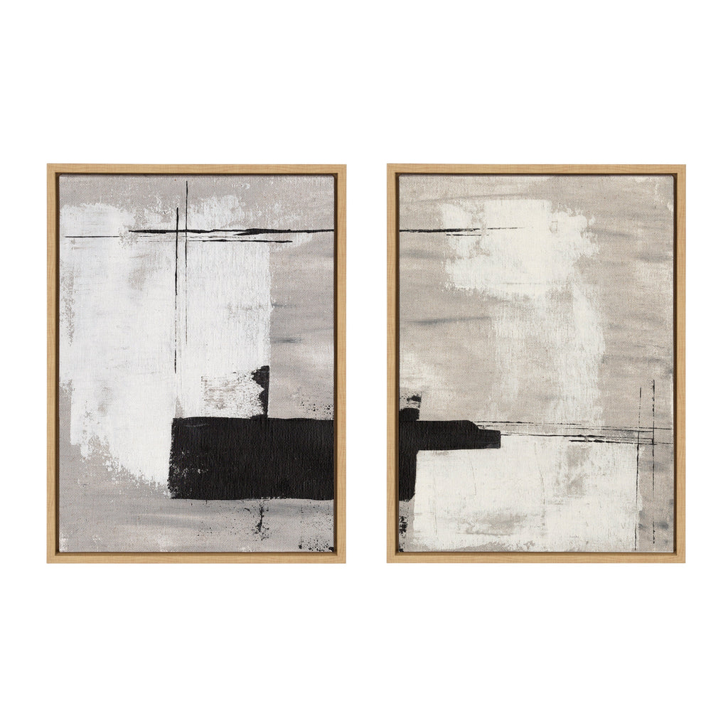 Sylvie Line 1 Left and Right Neutral Linen Framed Canvas Art Set of 2 by Nikita Jariwala