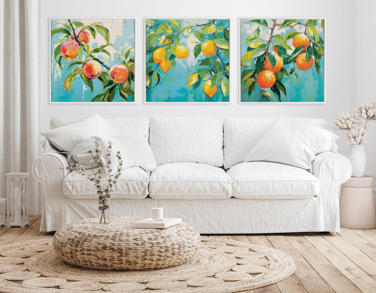Sylvie Beaded Peach Tree Framed Canvas by The Creative Bunch Studio