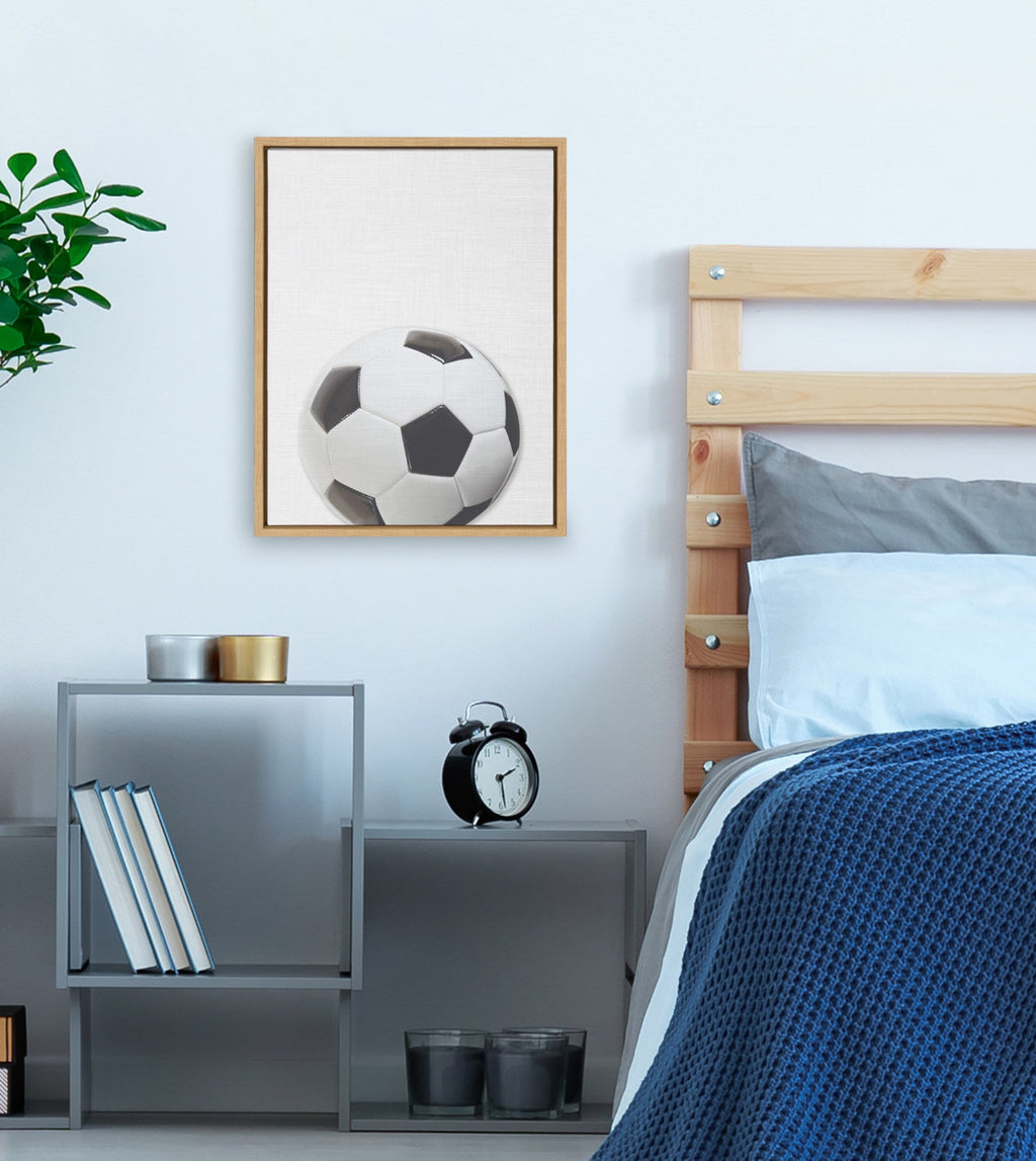Sylvie Color Soccer Ball Portrait Framed Canvas, Natural 18x24