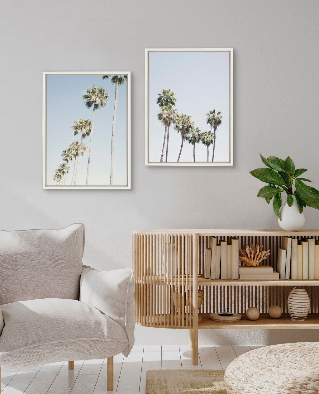 Sylvie Palm tree Row and LA Summer Framed Canvas Set of 2 by Caroline Mint