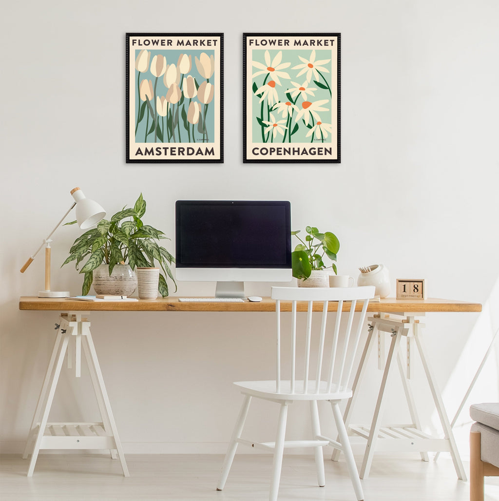 Sylvie Flower Market 3 and 4 Framed Canvas Art Set of 2 by Carrie Cantwell