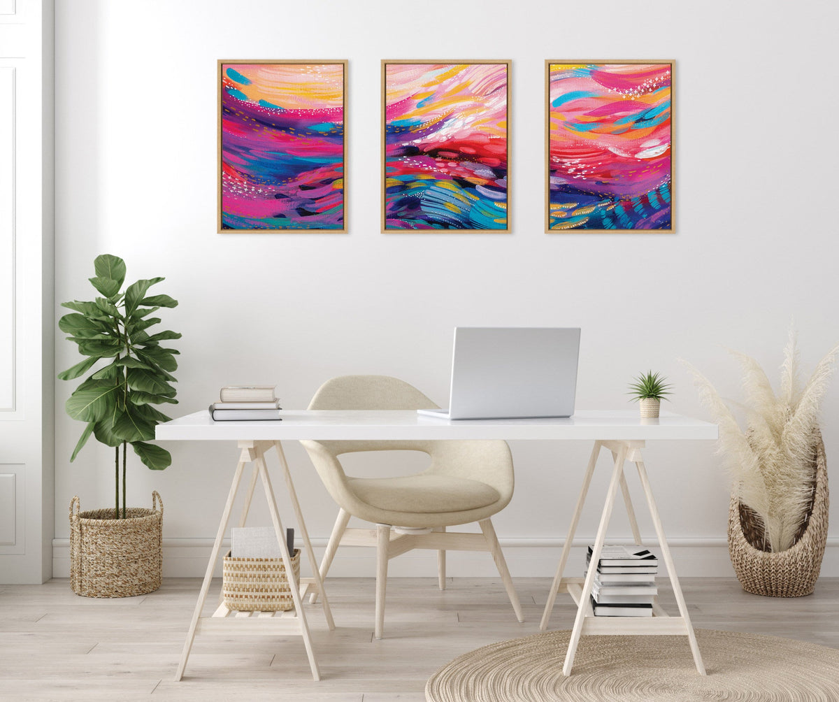 Sylvie EV Brush Strokes 90 A, B and C Framed Canvas Art Set of 3 by Jessi Raulet of Ettavee