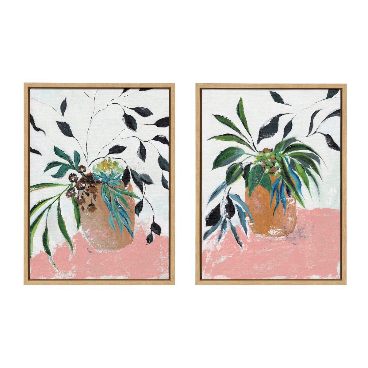 Sylvie Wild Foliage l and II Framed Canvas Art Set of 2 by Nikita Jariwala