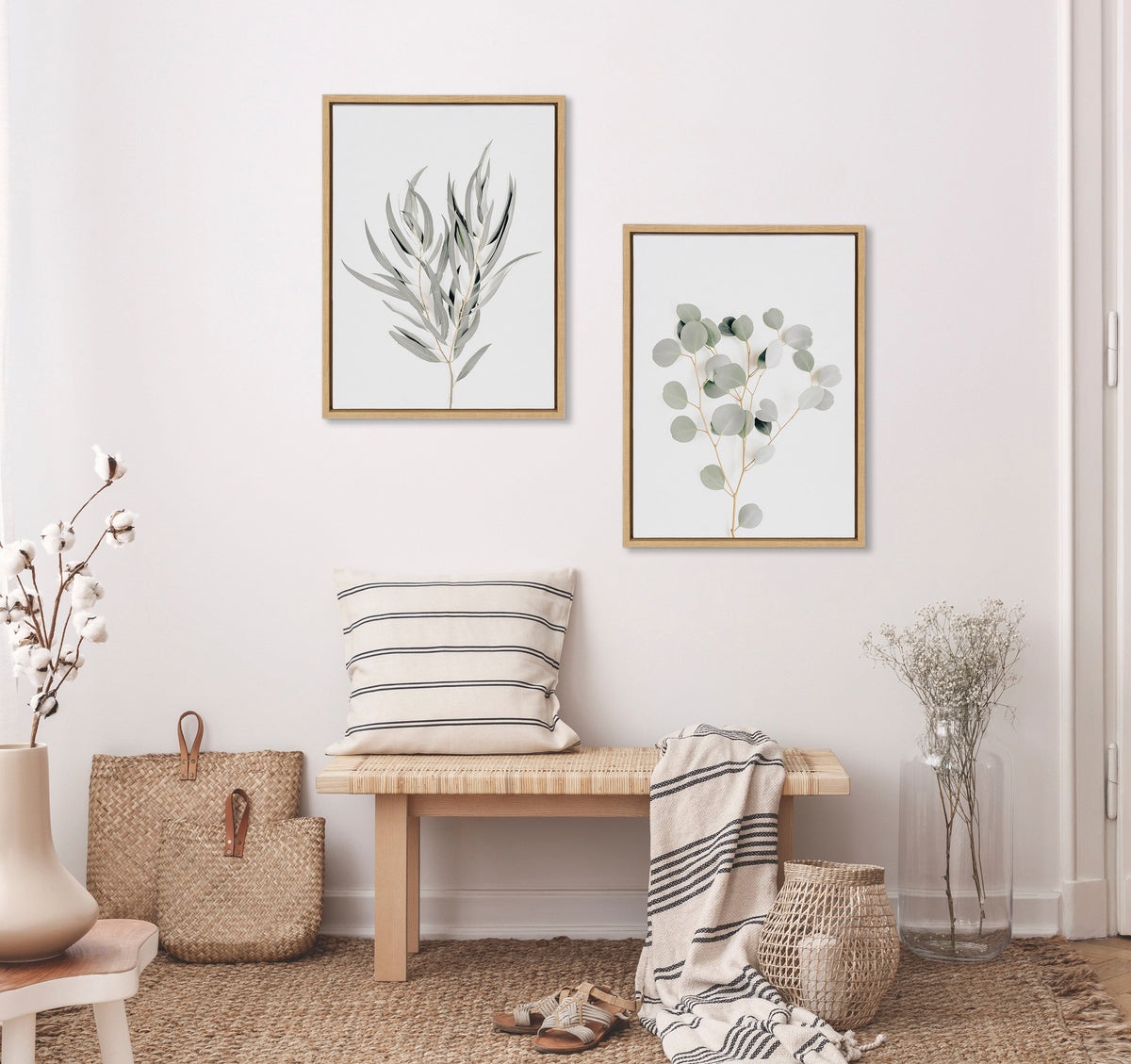 Sylvie Neutral Botanical 1 and 2 Framed Canvas Set of 2 by The Creative Bunch Studio