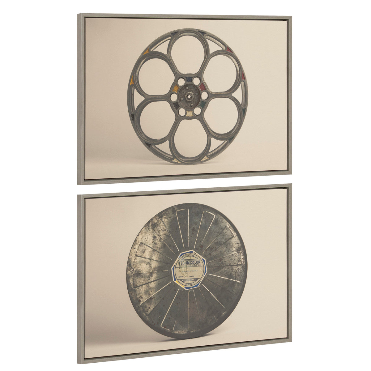 Sylvie Movie Tin and Movie Reel Sepia Framed Canvas Art Set of 2 by Saint and Sailor Studios