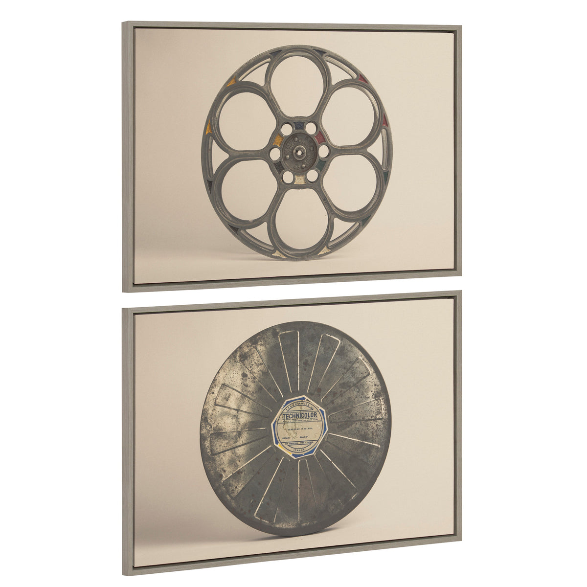 Sylvie Movie Tin and Movie Reel Sepia Framed Canvas Art Set of 2 by Saint and Sailor Studios