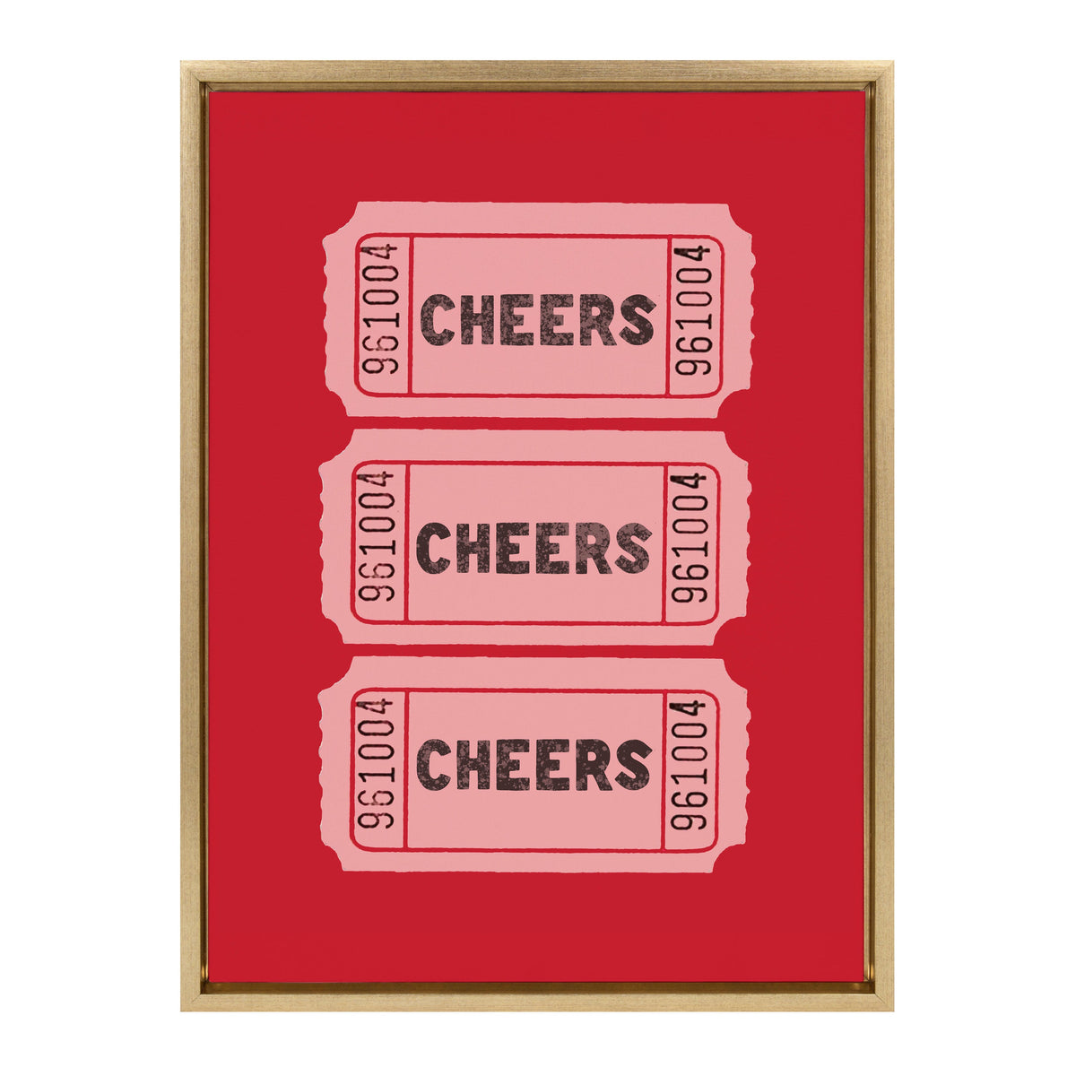 Sylvie Cheers Pink Red Ticket Framed Canvas by Alli Standefer