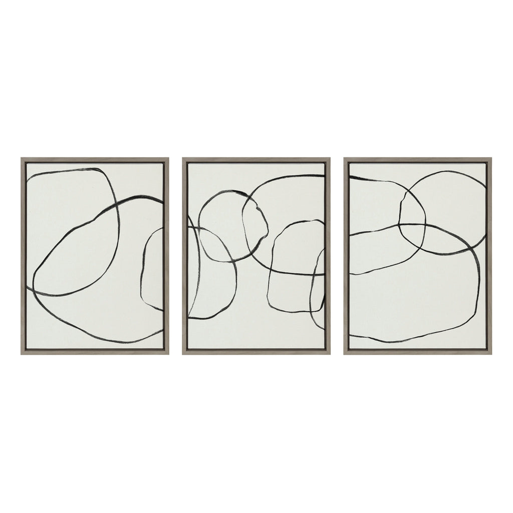 Sylvie Dancing Circles BW Framed Canvas Set of 3 by Teju Reval of SnazzyHues