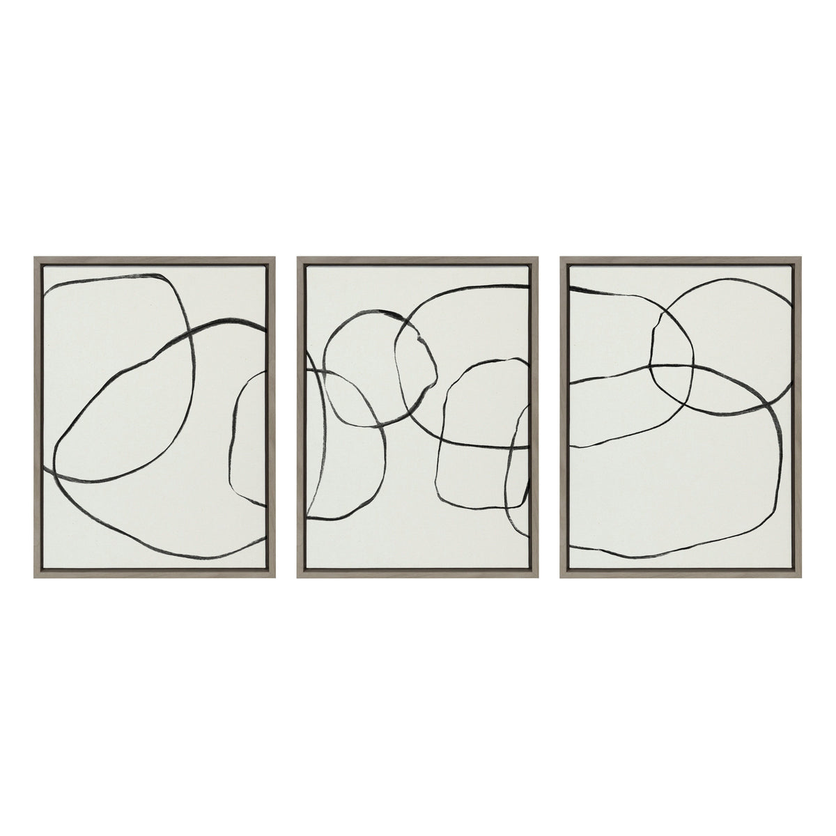 Sylvie Dancing Circles BW Framed Canvas Set of 3 by Teju Reval of SnazzyHues