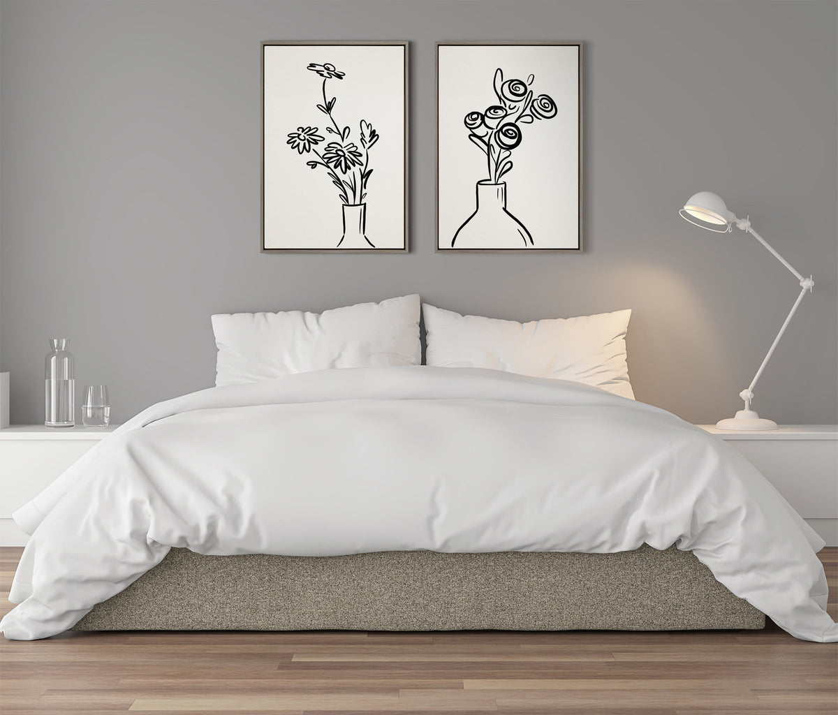 Sylvie Still Life Flowers in Vase Framed Canvas Set of 2 by The Creative Bunch Studio