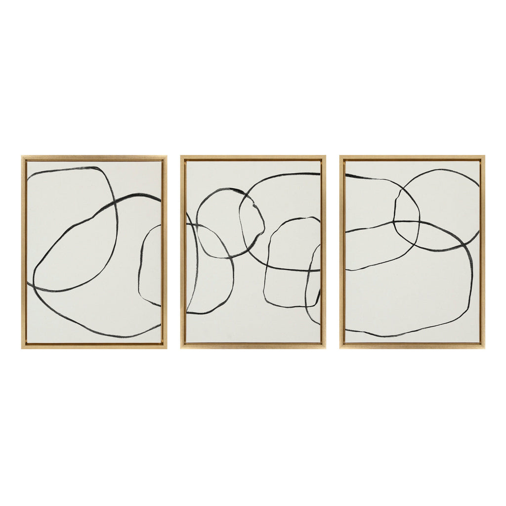 Sylvie Dancing Circles BW Framed Canvas Set of 3 by Teju Reval of SnazzyHues