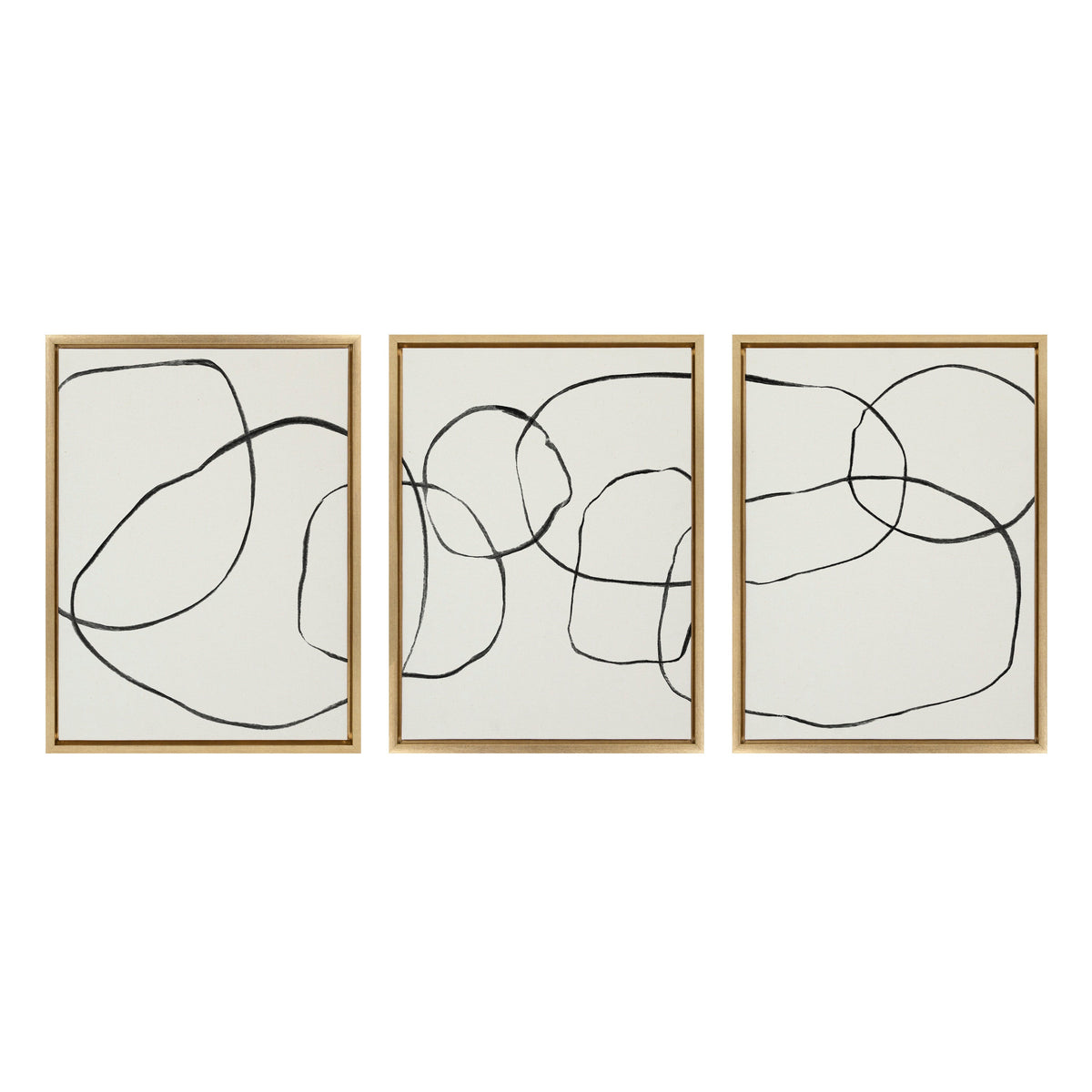 Sylvie Dancing Circles BW Framed Canvas Set of 3 by Teju Reval of SnazzyHues