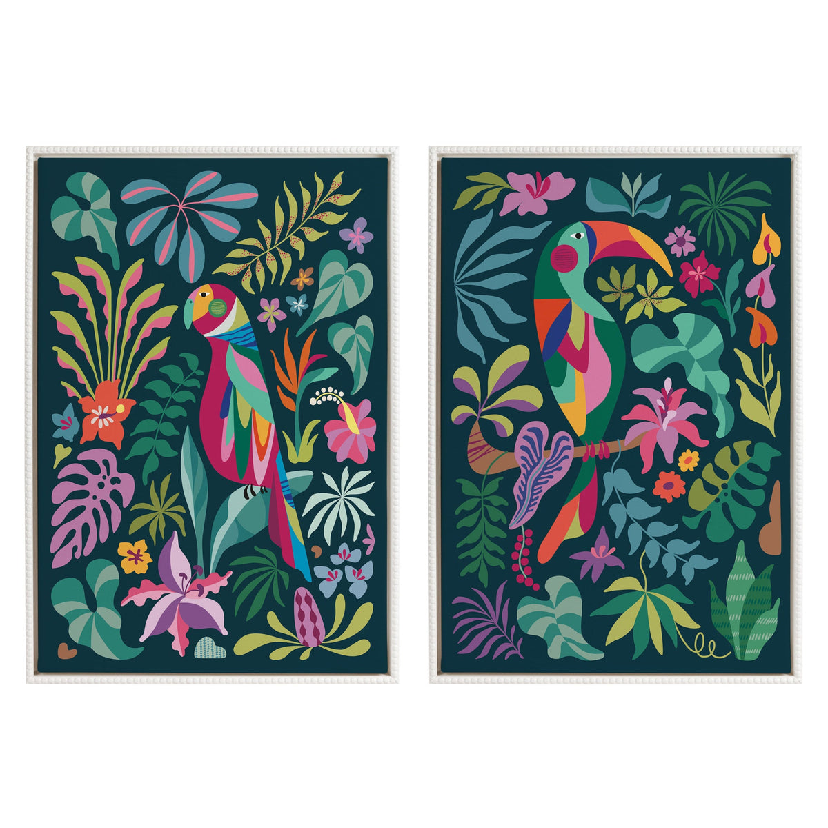 Sylvie Tropical Parrot and Tropical Toucan Framed Canvas Art Set of 2 by Rachel Lee