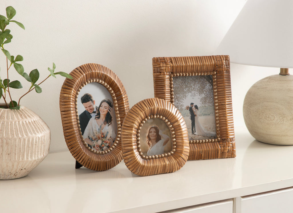 Rahfy Rattan Tabletop Picture Frames, Set of 3