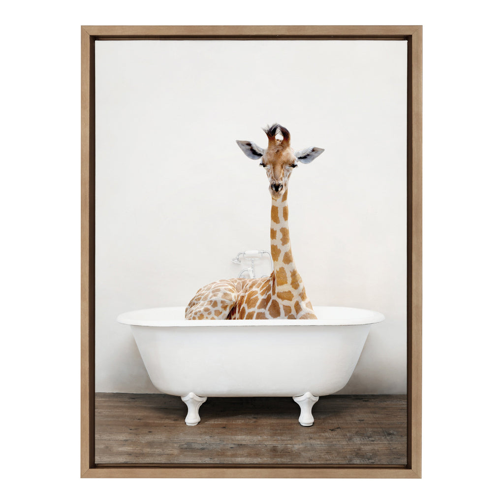 Sylvie Giraffe 2 in the Tub Color Framed Canvas by Amy Peterson Art Studio