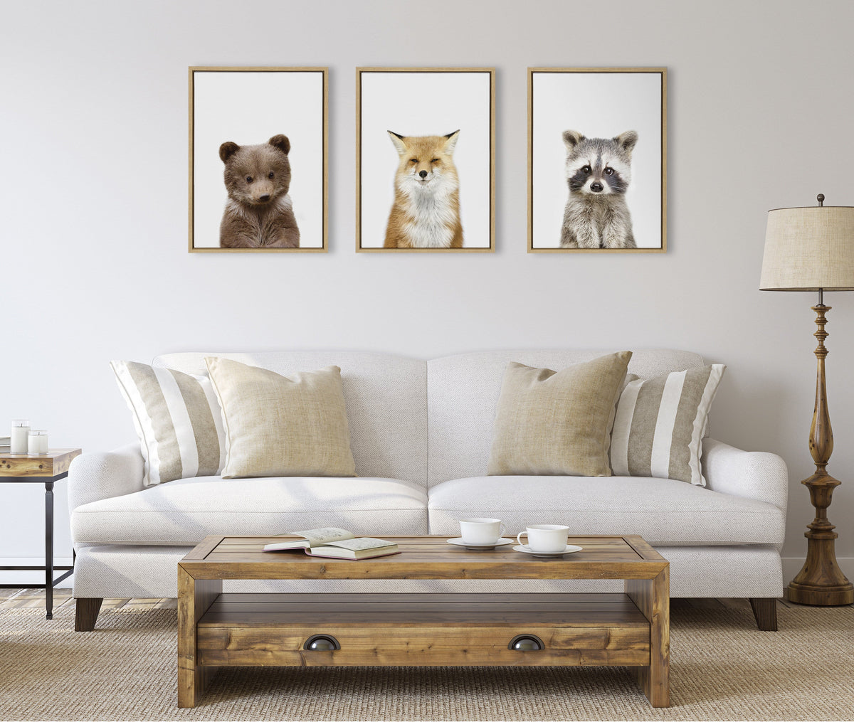 Sylvie Studio Bear, Studio Fox and Studio Raccoon Framed Canvas Set of 3 by Amy Peterson Art Studio