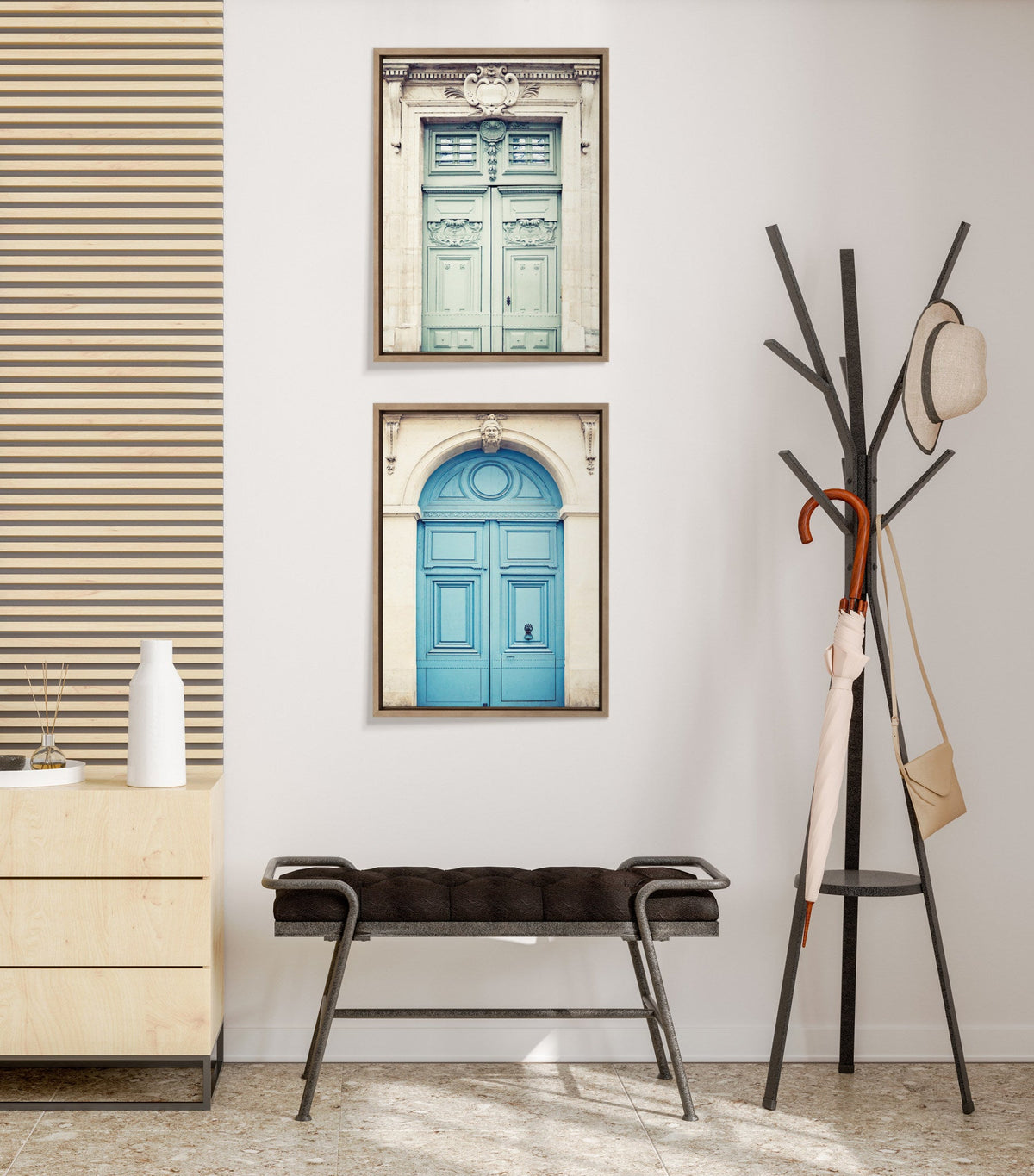 Sylvie Classic Parisian Door and Blue Paris Door Framed Canvas Art Set of 2 by Caroline Mint