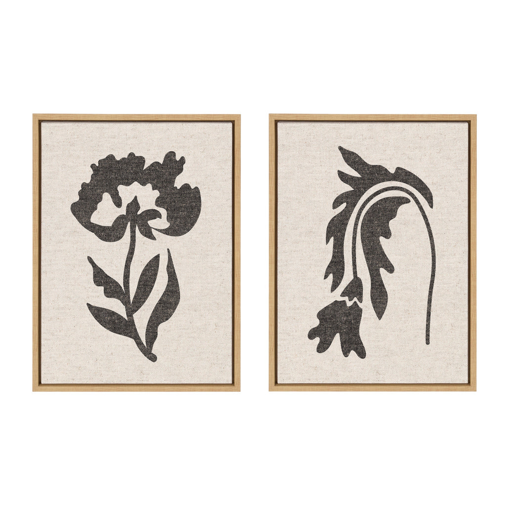 Sylvie Scandi Botanical 2 and 3 Neutral Textured Linen Framed Canvas Art Set of 2 by The Creative Bunch Studio