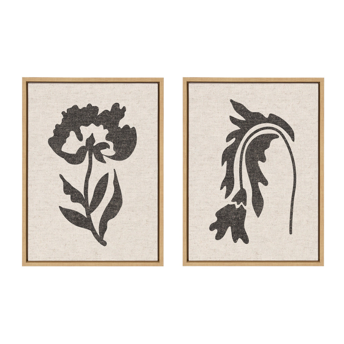 Sylvie Scandi Botanical 2 and 3 Neutral Textured Linen Framed Canvas Art Set of 2 by The Creative Bunch Studio