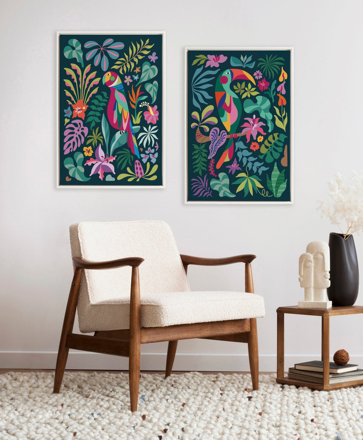 Sylvie Tropical Parrot and Tropical Toucan Framed Canvas Art Set of 2 by Rachel Lee