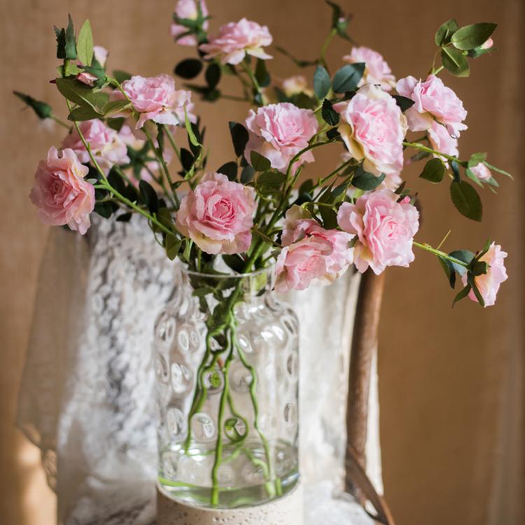 Artificial Silk-Look Real Touch Blooming Rose Stem in Pink 25" Tall