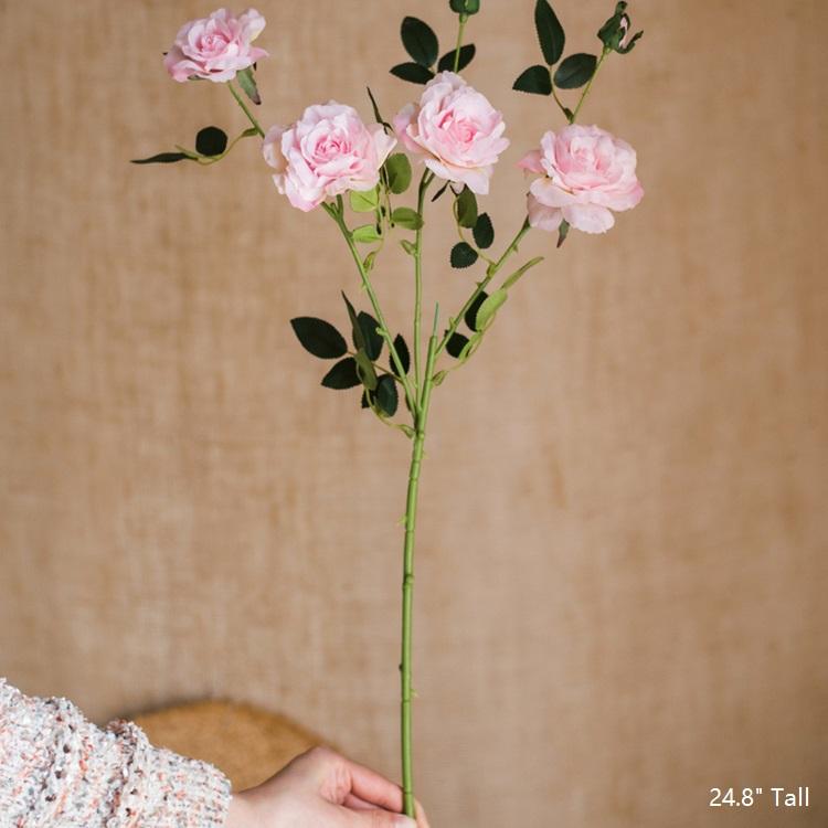 Artificial Silk-Look Real Touch Blooming Rose Stem in Pink 25" Tall