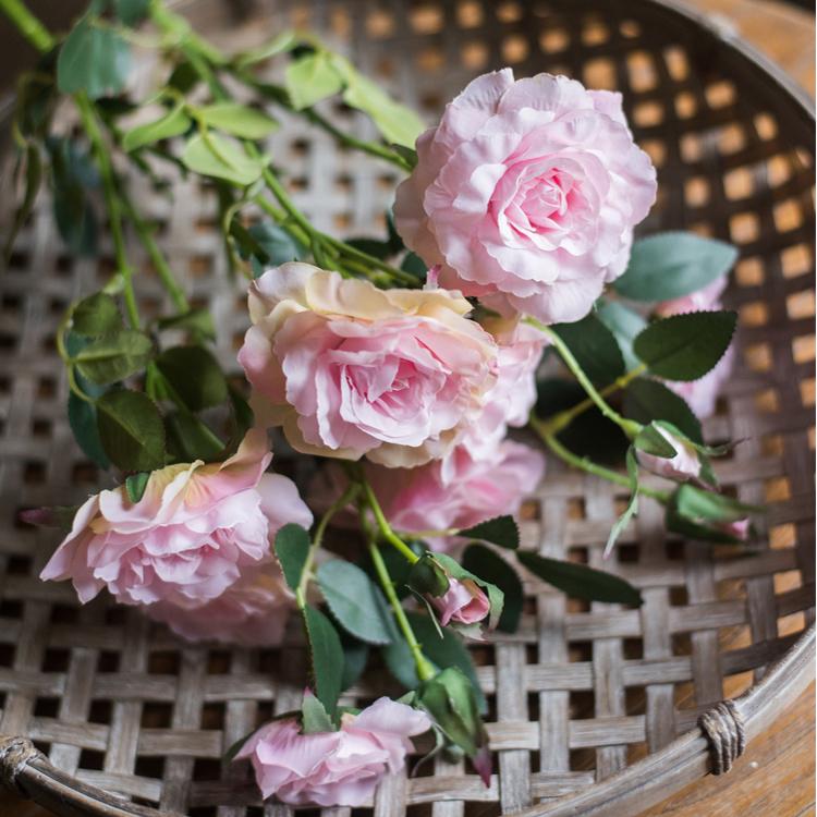 Artificial Silk-Look Real Touch Blooming Rose Stem in Pink 25" Tall