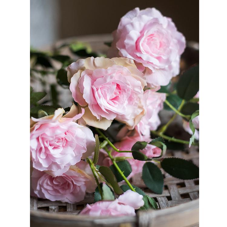 Artificial Silk-Look Real Touch Blooming Rose Stem in Pink 25" Tall