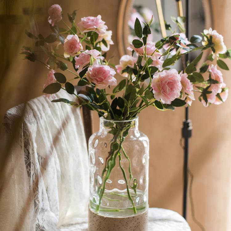 Artificial Silk-Look Real Touch Blooming Rose Stem in Pink 25" Tall