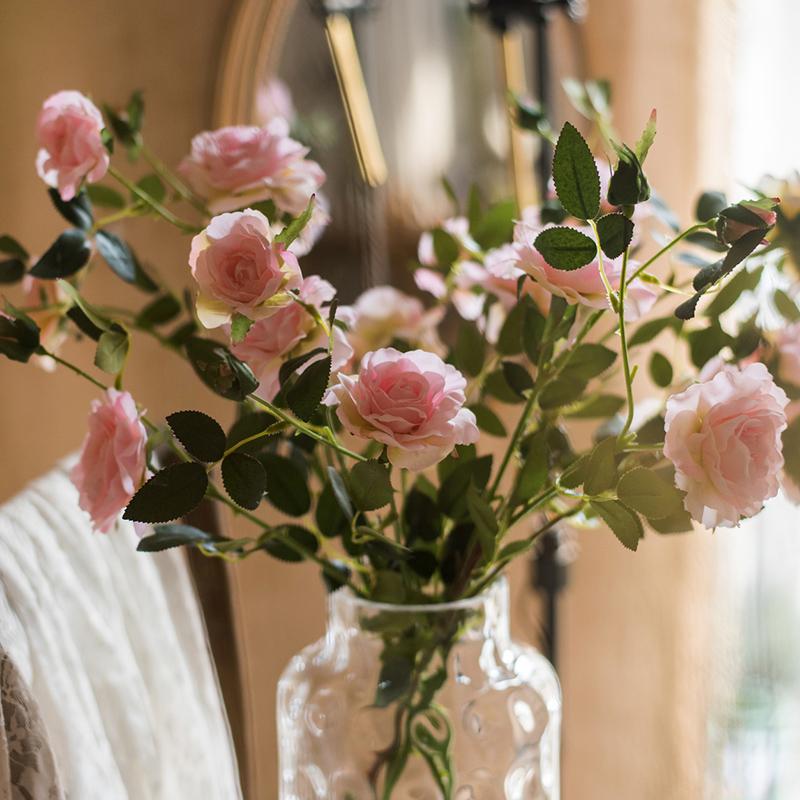 Artificial Silk-Look Real Touch Blooming Rose Stem in Pink 25" Tall