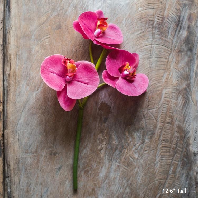 Artificial Silk-Look Real Touch Orchid Short Stem in Purple or Velvet Red 13" Tall