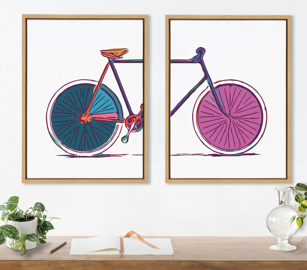 Sylvie Colorful Bike Left and Right Framed Canvas Set of 2 by Apricot and Birch