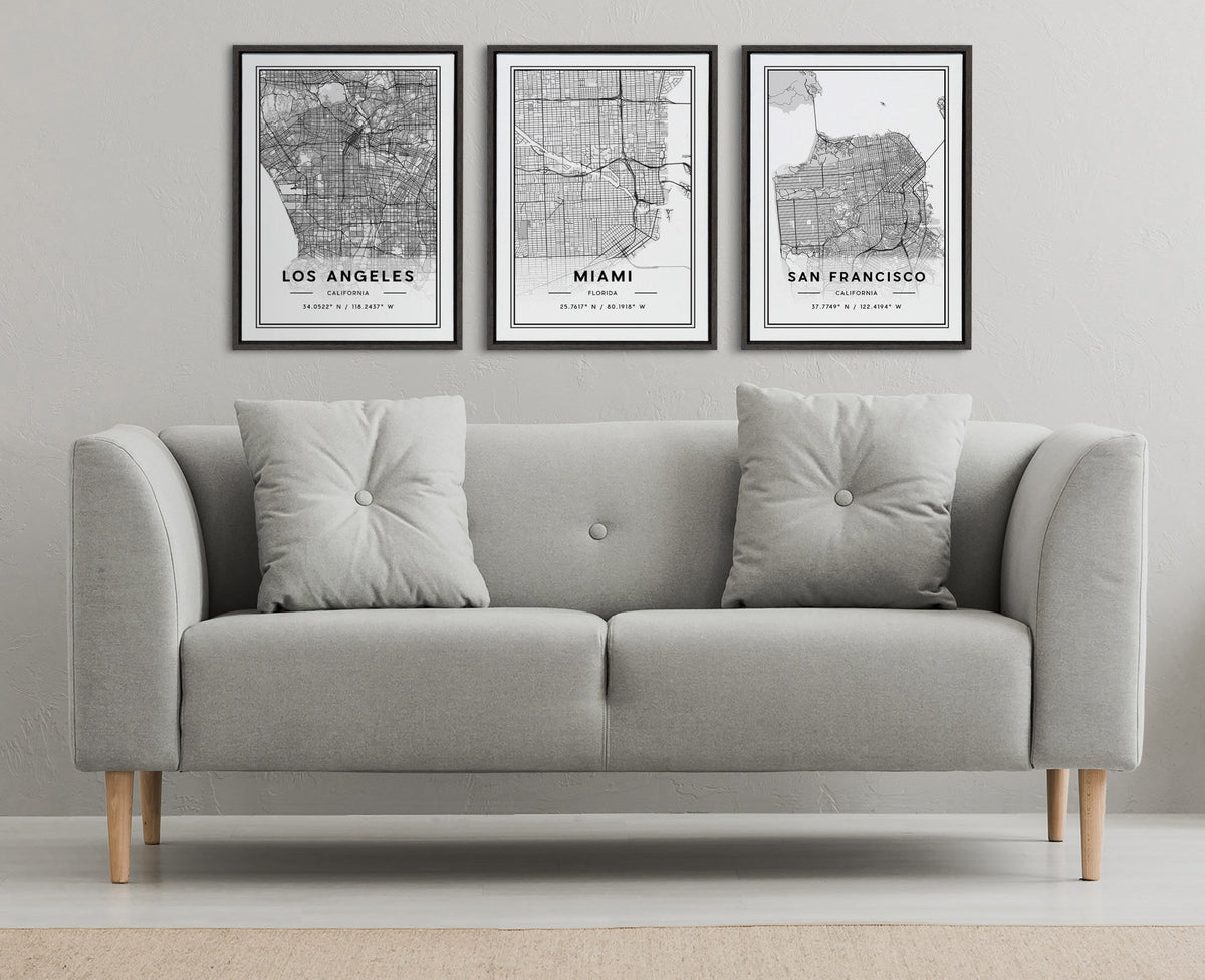 Sylvie Miami Modern Map Framed Canvas by Jake Goossen