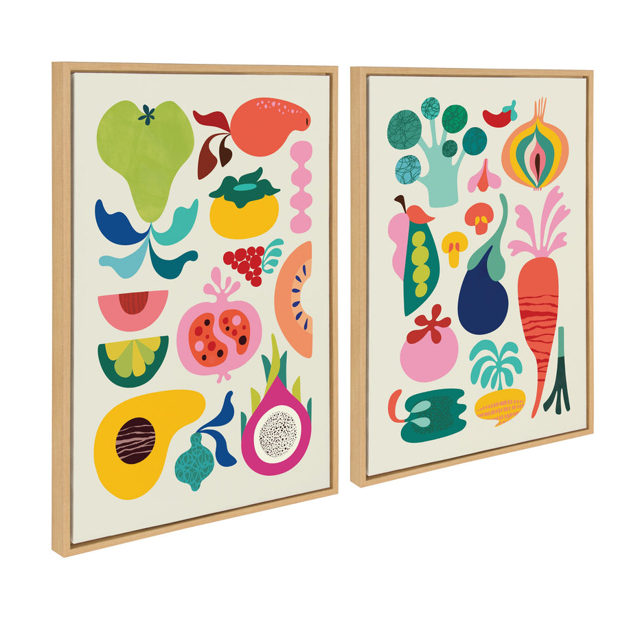 Sylvie Modern Fruits and Modern Veggies Framed Canvas Art Set of 2 by Rachel Lee of My Dream Wall