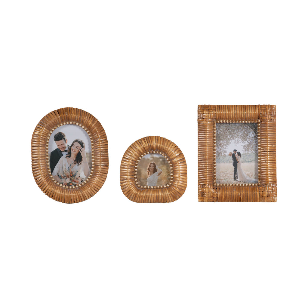 Rahfy Rattan Tabletop Picture Frames, Set of 3