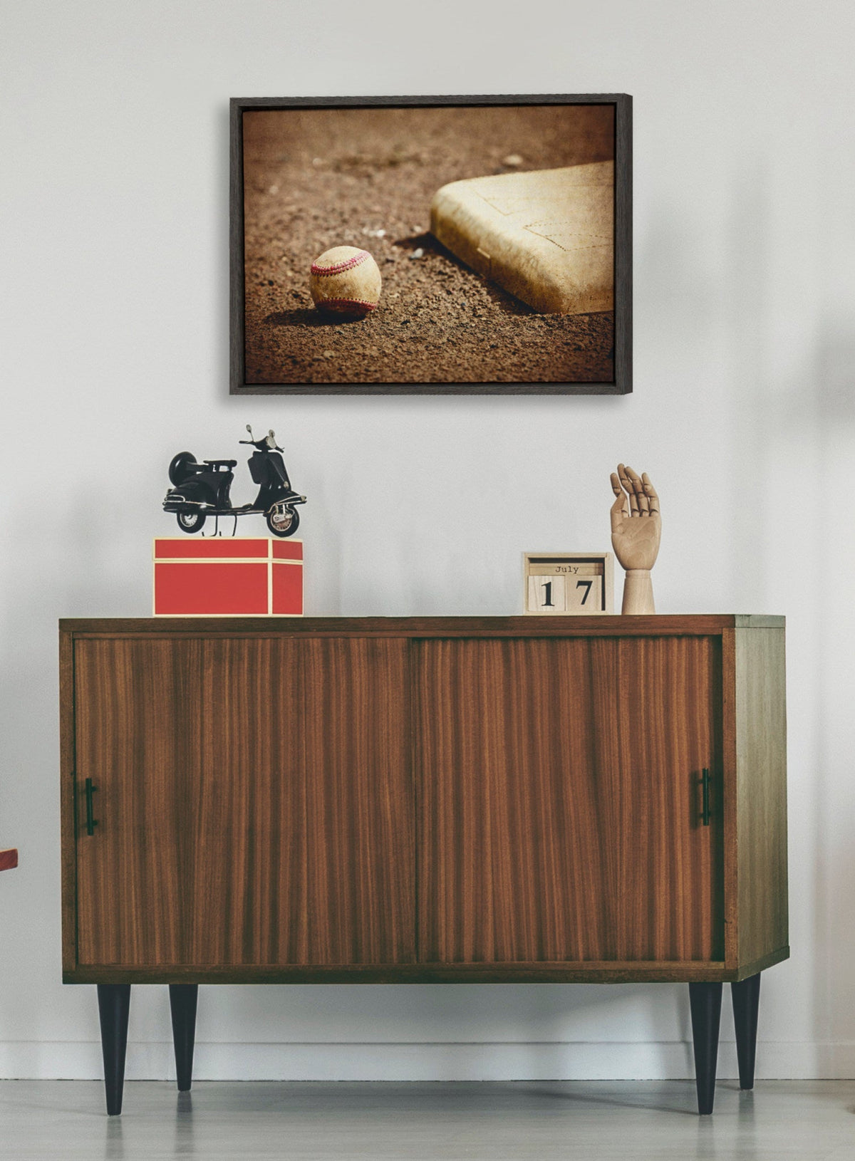 Sylvie Ball And Home Plate Framed Canvas by Shawn St. Peter