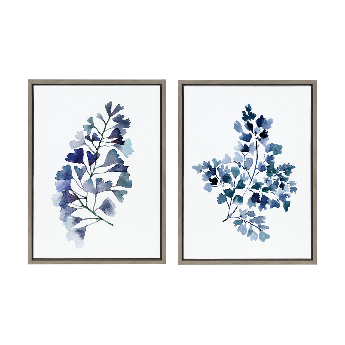 Sylvie Botanical Split Fern Indigo and Botanical Maiden Indigo Framed Canvas Set of 2 by Sara Berrenson