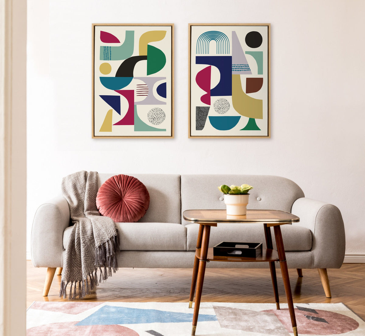 Sylvie MCM Pattern 01 and 04 Framed Canvas Set of 2 by Rachel Lee of My Dream Wall
